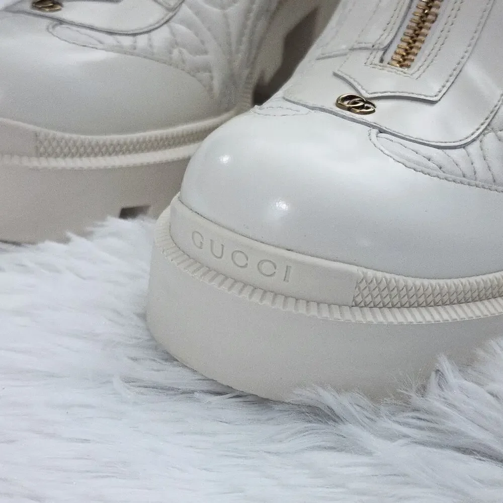 Gucci Calfskin G Rhombus Quilted Ankle Boots White 39.5G | 9.5 US - Picture 7 of 16